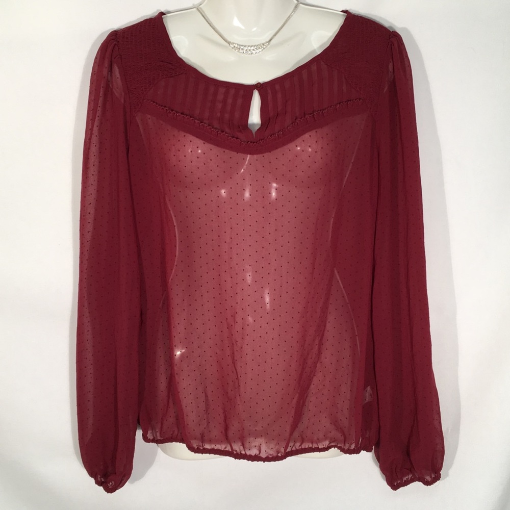 Halogen Sheared Maroon Blouse Long Sleeve Size S